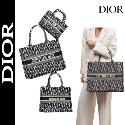 【ディオール】◆大人気 BOOK TOTE 定番柄刺繍 トートバッグ-3 sizes