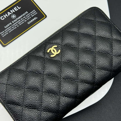 【シャネル】クラシックロングジップウォレット★キャビアXゴールド金具