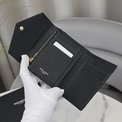 【サンローラン】大人気ロゴ 小銭入れ付き 三つ折り財布4色