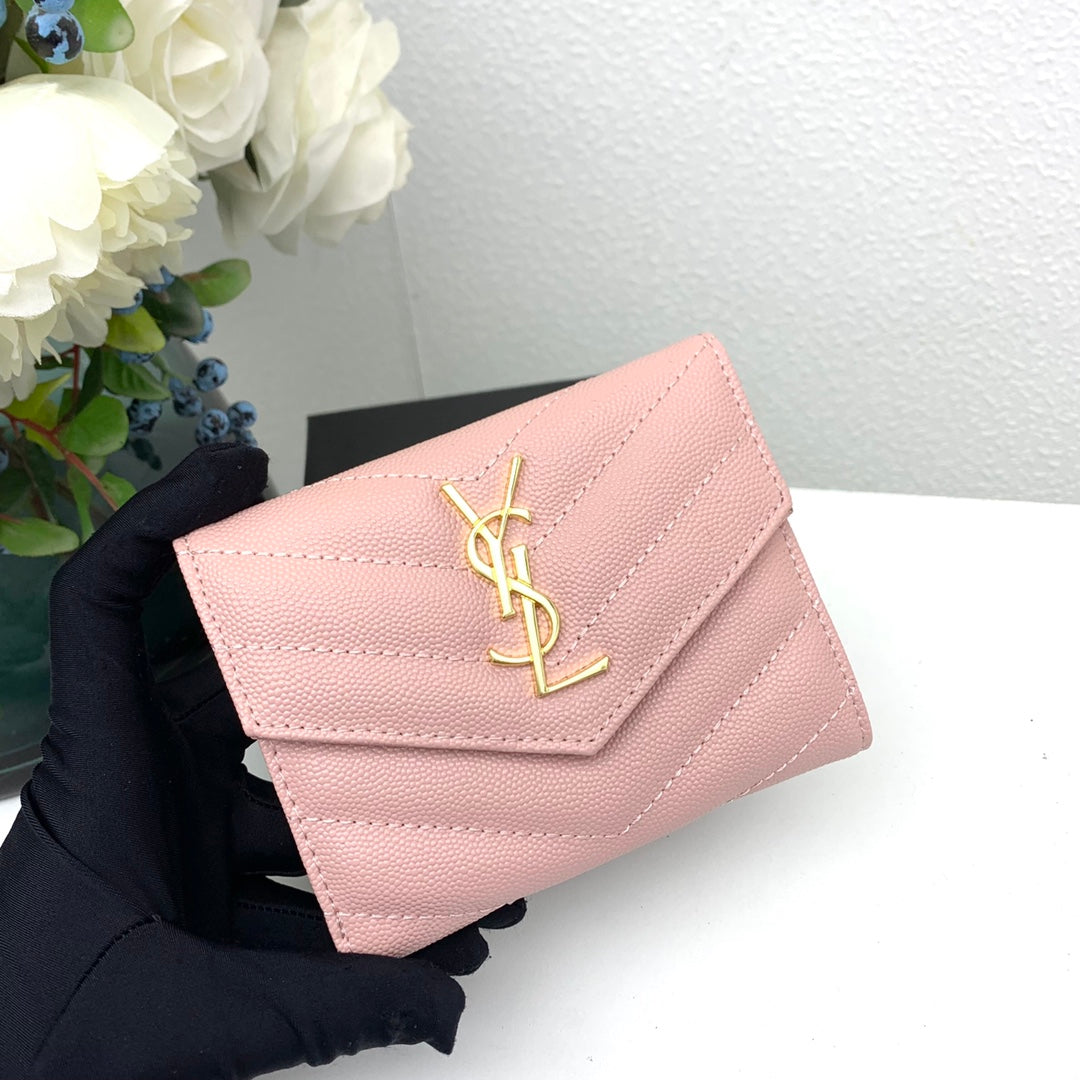 【サンローラン】大人気ロゴ 小銭入れ付き 三つ折り財布4色